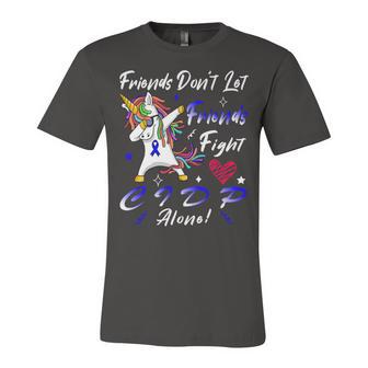 Friends Dont Let Friends Fight Chronic Inflammatory Demyelinating Polyneuropathy Cidp Alone Unicorn Blue Ribbon Cidp Support Cidp Awareness V2 Unisex Jersey Short Sleeve Crewneck Tshirt | Favorety CA