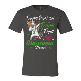 Friends Dont Let Friends Fight Glaucoma Alone Unicorn Green Ribbon Glaucoma Glaucoma Awareness Unisex Jersey Short Sleeve Crewneck Tshirt | Favorety