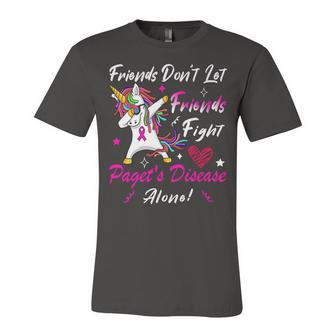 Friends Dont Let Friends Fight Pagets Disease Alone Unicorn Pink Ribbon Pagets Disease Pagets Disease Awareness Unisex Jersey Short Sleeve Crewneck Tshirt | Favorety