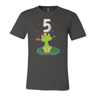 Frog Animal Lovers 5Th Birthday Girl B-Day 5 Years Old Jersey T-Shirt | Mazezy