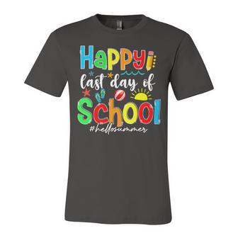 Funny Happy Last Day Of School Hello Summer Multicolored Unisex Jersey Short Sleeve Crewneck Tshirt | Favorety UK