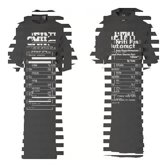 Funny Zodiac Gemini Nutrition Facts Gemini Birthday Women Unisex Jersey Short Sleeve Crewneck Tshirt - Seseable