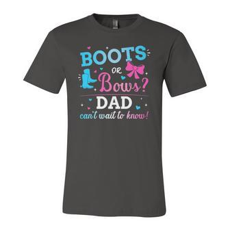 Gender Reveal Boots Or Bows Dad Matching Baby Party Jersey T-Shirt | Mazezy