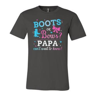 Gender Reveal Boots Or Bows Papa Matching Baby Party Jersey T-Shirt | Mazezy