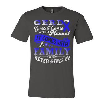 Gerd Doesnt Come With A Manual It Comes With A Family Who Never Gives Up Periwinkle Blue Ribbon Gastroesophageal Reflux Disease Gerd Awareness Unisex Jersey Short Sleeve Crewneck Tshirt | Favorety DE