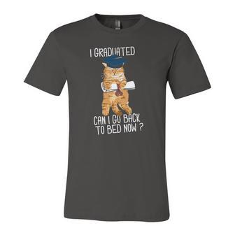 I Graduated Can I Go Back To Bed Now Cat Lover Graduate Cats Jersey T-Shirt | Mazezy
