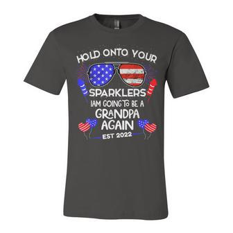 Grandpa Again 2022 4Th Of July Baby Pregnancy Announcement Unisex Jersey Short Sleeve Crewneck Tshirt - Seseable