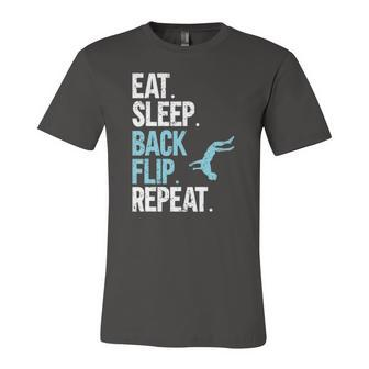 Gymnastics Acrobat Parkour Eat Sleep Back Flip Repeat Jersey T-Shirt | Mazezy