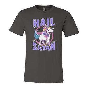 Hail Satan Unicorn Rainbow Satanic Heavy Metal Pun Jersey T-Shirt | Mazezy