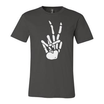 Halloween Skeleton Peace Sign Skeleton Bones Hand Jersey T-Shirt | Mazezy
