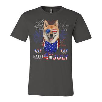 Happy 4Th Of July American Flag Shiba Inu Dog Sunglasses Unisex Jersey Short Sleeve Crewneck Tshirt - Seseable