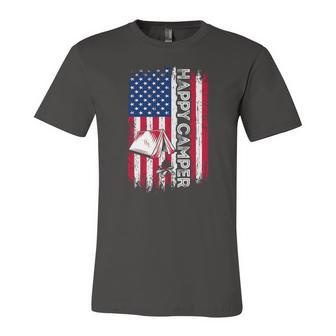 Happy Camper American Flag Camping Hiking Lover Jersey T-Shirt | Mazezy