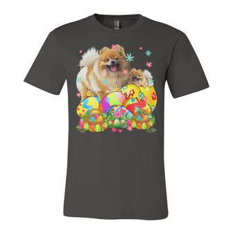 Happy Easter Day Pomeranian With Easter Eggs Dog Lover T-Shirt Unisex Jersey Short Sleeve Crewneck Tshirt - Seseable