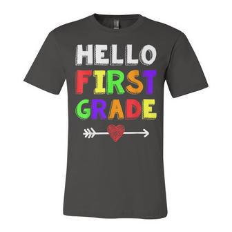 Hello First Grade Team 1St Grade Back To School Teacher Kids Unisex Jersey Short Sleeve Crewneck Tshirt - Seseable