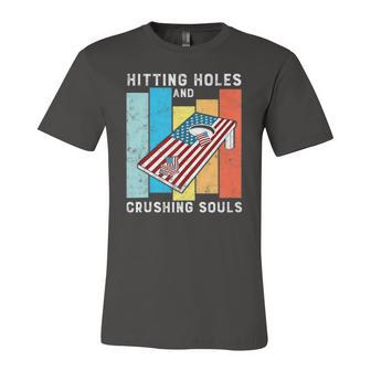 Hitting Holes And Crushing Souls Retro Style Cornhole Jersey T-Shirt | Mazezy