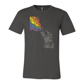 Howling Wolf Rainbow Watercolor Whimsical Animal Jersey T-Shirt | Mazezy