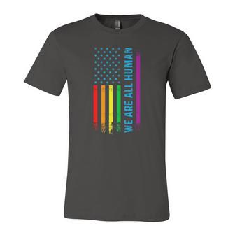 We Are All Human Lgbt Lgbtq Gay Pride Rainbow Flag Jersey T-Shirt | Mazezy