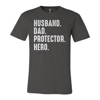 Husband Dad Protector Hero Fathers Day Jersey T-Shirt | Mazezy
