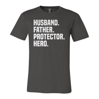 Husband Father Protector Hero Fathers Day Jersey T-Shirt | Mazezy