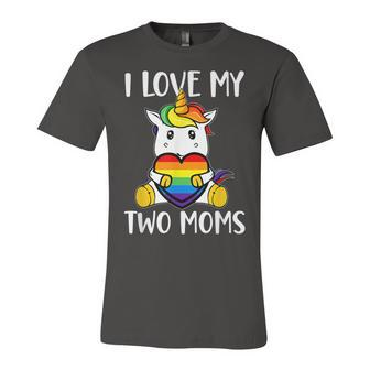 I Love My Two Moms Cute Lgbt Gay Ally Unicorn Girls Kids Unisex Jersey Short Sleeve Crewneck Tshirt - Seseable