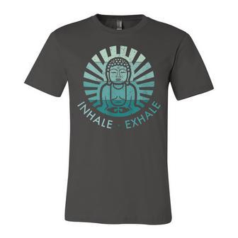 Inhale Exhale - Cool Blue Buddha Meditation Unisex Jersey Short Sleeve Crewneck Tshirt - Seseable