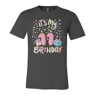 Its My 11Th Birthday Cake Donut 11 Years Old Confetti Jersey T-Shirt | Mazezy