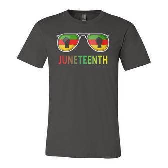 Juneteenth Sunglasses Black Pride Flag Fists Jersey T-Shirt | Mazezy