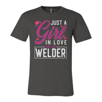 Just A Girl In Love With Her Welder Cute Welders Wife Jersey T-Shirt | Mazezy