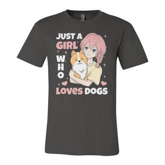 Just A Girl Who Loves Dogs Cute Corgi Lover Outfit & Apparel Jersey T-Shirt | Mazezy UK