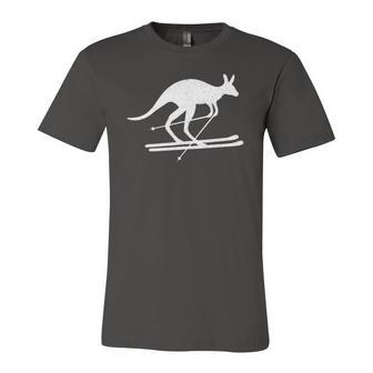 Kangaroo Skiing Fun Winter Sports Australia Travel Jersey T-Shirt | Mazezy