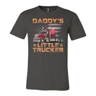 Kids Semi Truck Boys Gift Daddys Little Trucker Fathers Day Unisex Jersey Short Sleeve Crewneck Tshirt - Seseable