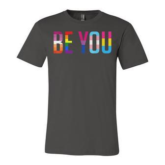 Be You Lgbt Flag Gay Pride Month Transgender Rainbow Lesbian Jersey T-Shirt | Mazezy
