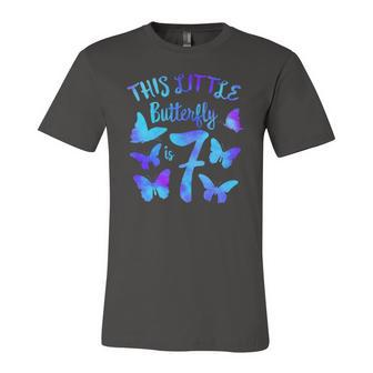 This Little Butterfly Is 7 7Th Birthday Party Toddler Girl Jersey T-Shirt | Mazezy