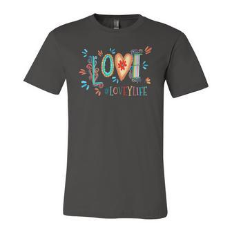 Love Lovey Life Colorful Jersey T-Shirt | Mazezy