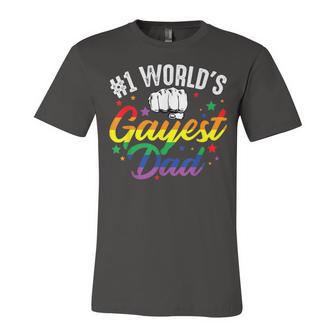 Mens 1 Worlds Gayest Dad Funny Fathers Day Lgbt Pride Rainbow 14 Shirt Unisex Jersey Short Sleeve Crewneck Tshirt | Favorety AU