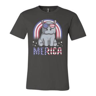Merica Hippopotamus American Flag 4Th Of July Hippo Jersey T-Shirt | Mazezy