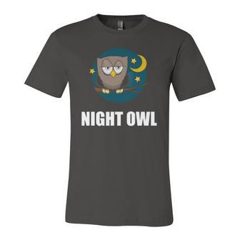 Night Owl Moon Cartoon Jersey T-Shirt | Mazezy