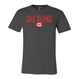 Oak Island Canada Flag Vintage Red Text Jersey T-Shirt | Mazezy