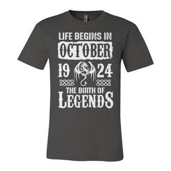 October 1924 Birthday Life Begins In October 1924 Unisex Jersey Short Sleeve Crewneck Tshirt - Seseable