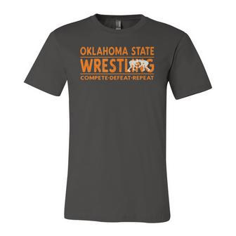 Oklahoma State Wrestling Compete Defeat Repeat Jersey T-Shirt | Mazezy