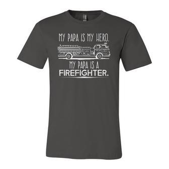 My Papa Is My Hero Firefighter For Grandchild Kids Jersey T-Shirt | Mazezy