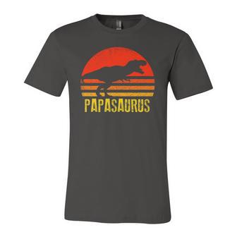 Papasaurus Retro Vintage Sunset Dinosaur Jersey T-Shirt | Mazezy
