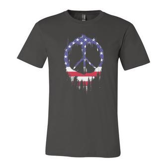 Patriotic Peace Sign American Flag 4Th Of July Retro Hippie Jersey T-Shirt | Mazezy