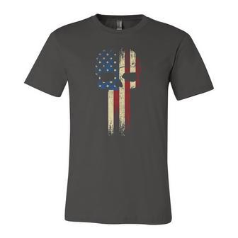 Patriotic Skull Usa Military American Flag Proud Veteran Jersey T-Shirt | Mazezy