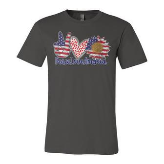 Peace Love America 4Th July Patriotic Sunflower Heart Sign Unisex Jersey Short Sleeve Crewneck Tshirt - Seseable