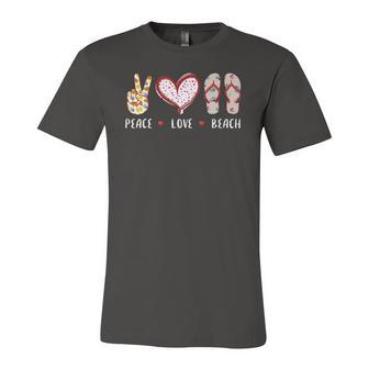 Peace Love Beach Summer Vacation Flip Flops Cruise Jersey T-Shirt | Mazezy
