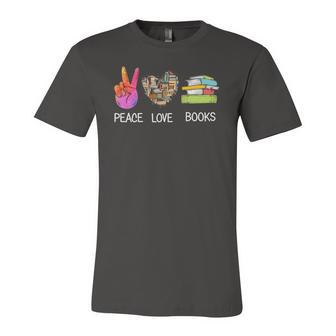 Peace Love Books Book Graphic Tee Reading Lover Jersey T-Shirt | Mazezy