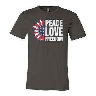 Peace Love Freedom America Usa Flag Sunflower Jersey T-Shirt | Mazezy