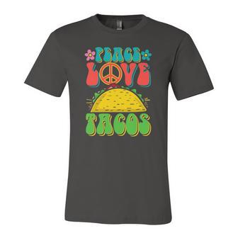 Peace Love Tacos Groovy For Retro Hippie Jersey T-Shirt | Mazezy