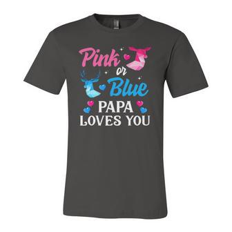 Pink Or Blue Papa Loves You Gender Reveal Jersey T-Shirt | Mazezy